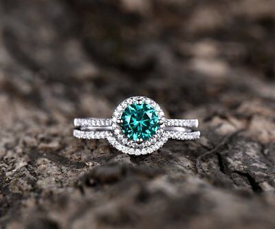 2 CT Round Cut Emerald 14k White Gold Over Halo Engagement Diamond Women's Ring - atjewels.in