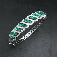 10 CT Round Cut Green Agate & Diamond 14k White Gold Over Hinged Bangle Bracelet - atjewels.in