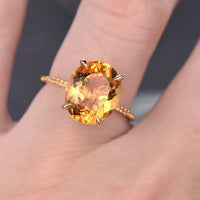 2 CT Oval Round Cut Citrine 14k Yellow Gold FN Solitaire Promise Engagement Ring - atjewels.in