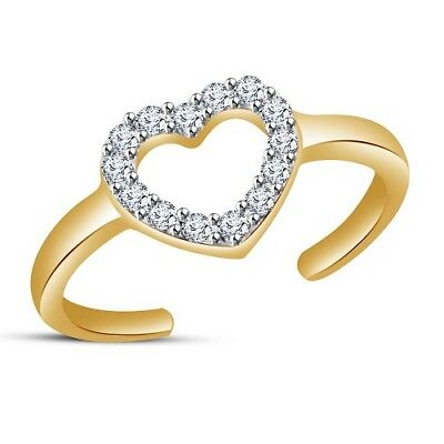 925 Sterling Sliver Round Cut Diamond Heart Adjustable Toe Women's Ring