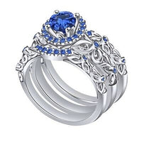 Round Cut Sapphire 14k White Gold Over Disney Princess Engagement Trio Ring Set - atjewels.in