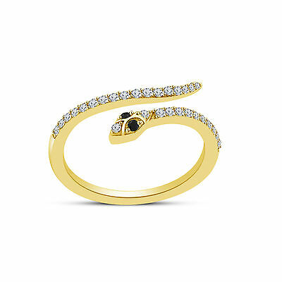 Gold Over 925 Sterling Silver Black Round Cut White CZ Adjustable Snake Toe Ring - atjewels.in