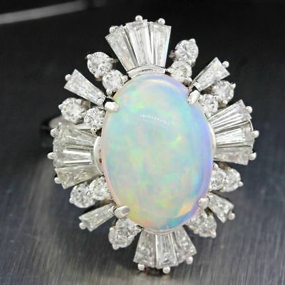 4 CT Oval Cut Opal 14k White Gold Over Diamond Engagement Wedding Women's Ring - atjewels.in