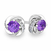 1/2 CT Amethyst & Diamond 14k White Gold Over Love Knot Women's Stud Earrings - atjewels.in