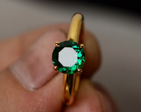 1 CT Round Cut Emerald Yellow Gold Ove On 925 Sterling Silver Solitaire Promise Ring