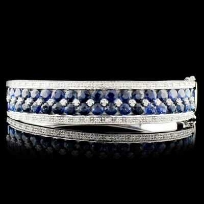 20 CT Round Cut Blue Sapphire 14k White Gold Over 3-Row Tennis Bangle Bracelet - atjewels.in