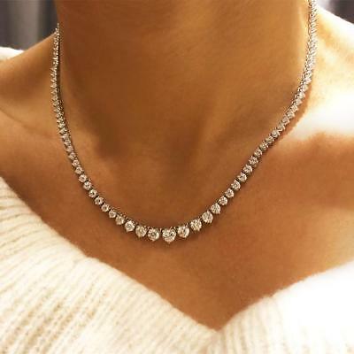 45CT Round Cut Diamond 925 Sterling Sliver Three-Prong Tennis 16" Necklace
