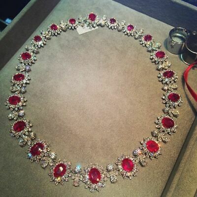 50 CT Oval Cut Ruby 14k White Gold Over Diamond Choker Wedding 16" Necklace - atjewels.in