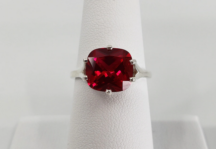 1 CT Cushion Cut Red Ruby White Gold Over On 925 Sterling Silver Solitaire Wedding Ring