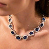 80CT Brilliant Cut Blue Sapphire 14k White Gold Over Diamond Choker 18" Necklace - atjewels.in