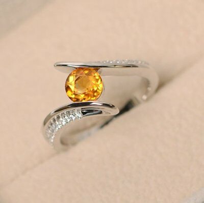 1 CT Round Cut Citrine & Diamond 14k White Gold FN Bypass Engagement Womens Ring - atjewels.in