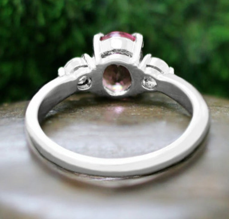 1 CT Oval Cut Pink Sapphire 3 Stone Diamond 925 Sterling Silver Women Engagement Ring