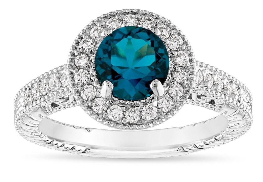 2 CT Round Cut Blue Topaz Diamond 925 Sterling Sliver Unique Vintage Engagement Halo Ring