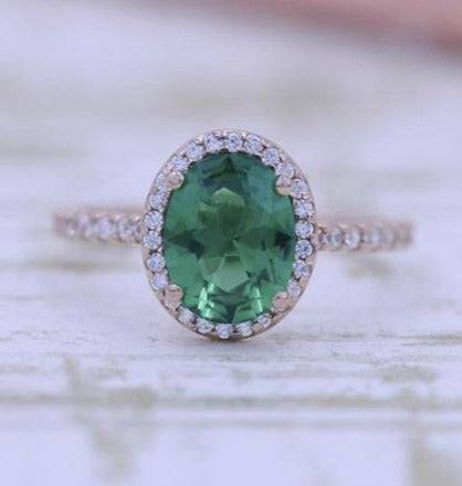 2 CT Oval Cut Green Emerald Diamond 925 Sterling Silver Engagement Ring