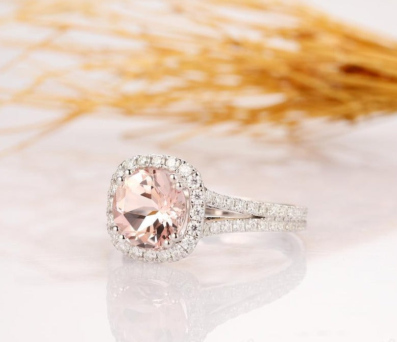 2.10 Ct Cushion Cut Pink Morganite Gorgeous Halo Engagement Ring In 925 Sterling Silver