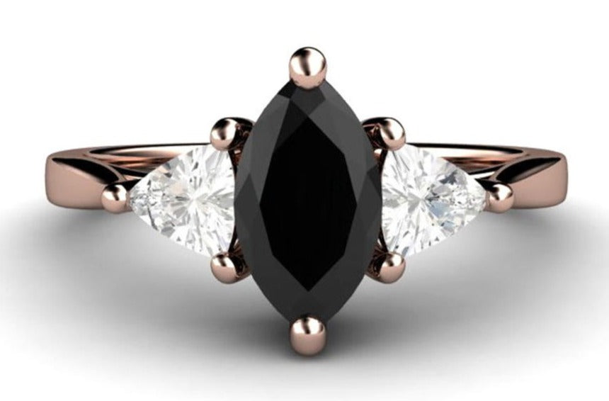 2 CT Marquise 3 Stone Cut Black Cubic Zirconia Diamond 925 Sterling Silver Women Engagement Ring