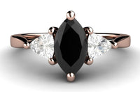 2 CT Marquise 3 Stone Cut Black Cubic Zirconia Diamond 925 Sterling Silver Women Engagement Ring