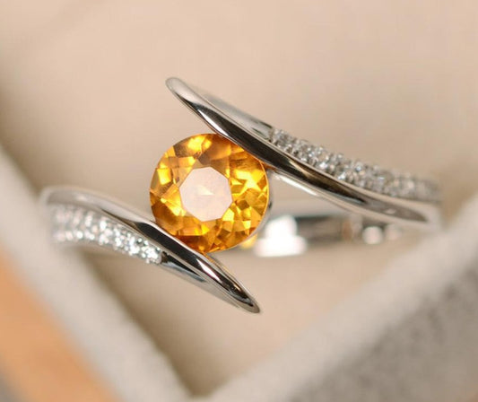 1 CT Round Cut Yellow Citrine Diamond 925 Sterling Silver Wedding Engagement Bypass Ring