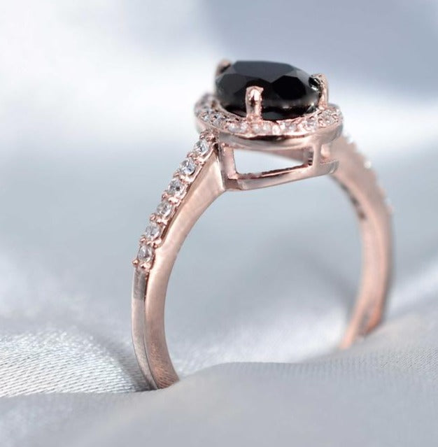 2 CT 925 Sterling Silver Pear Cut Black Cubic Zirconia Diamond Anniversary Halo Ring