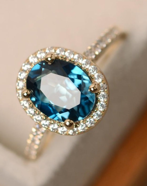 2 CT Oval Cut London Blue Topaz Diamond 925 Sterling Silver Women Engagement Halo Ring