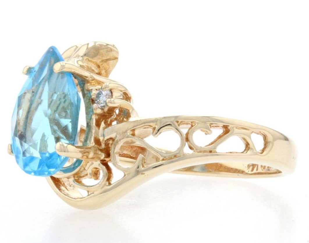 2 CT Pear Cut Blue Topaz Diamond 925 Sterling Silver Anniversary Bypass Ring
