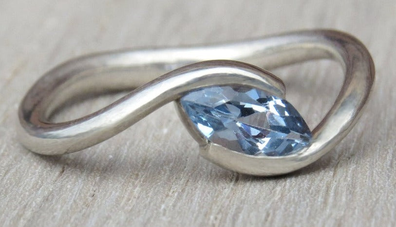 1 CT Marquise Cut Blue Topaz Diamond 925 Sterling Silver Women Engagement Solitaire Ring