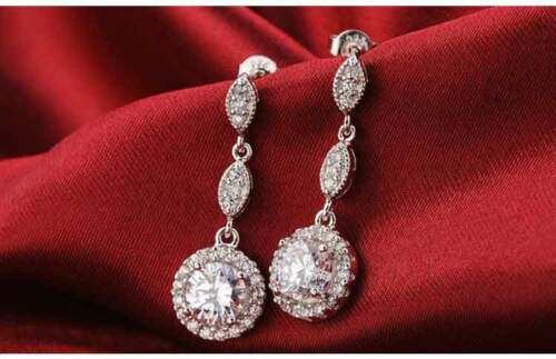 2.75 Ct Round Cut Diamond Vintage Dangle Engagement Earrings In 925 Sterling Silver