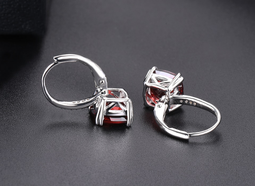 2.10 Ct Cushion Cut Red Garnet White Gold Over On 925 Sterling Silver Dangle Women's Earrings