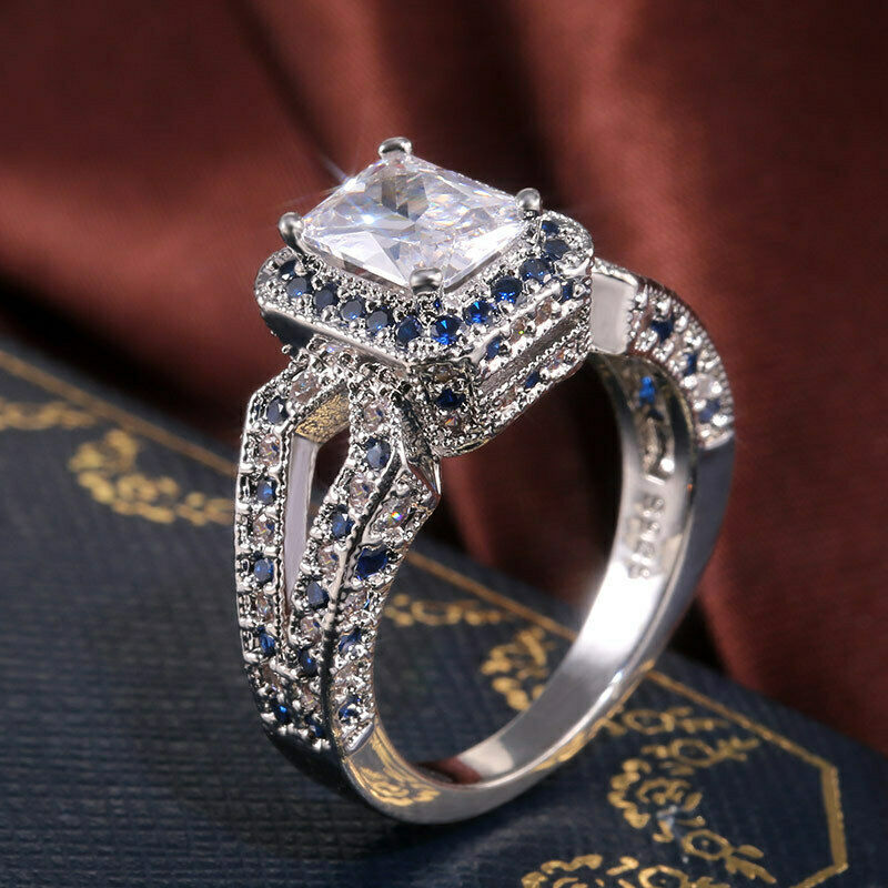 2.75 Ct Radiant Cut Diamond Bridal Wedding Ring White Gold Over On 925 Sterling Silver