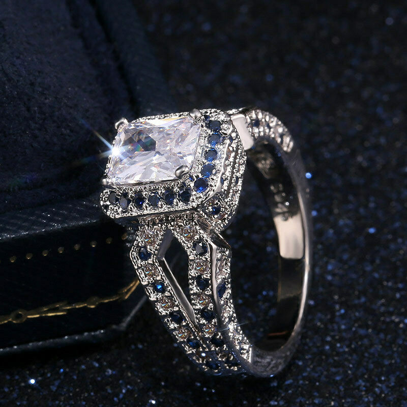 2.75 Ct Radiant Cut Diamond Bridal Wedding Ring White Gold Over On 925 Sterling Silver