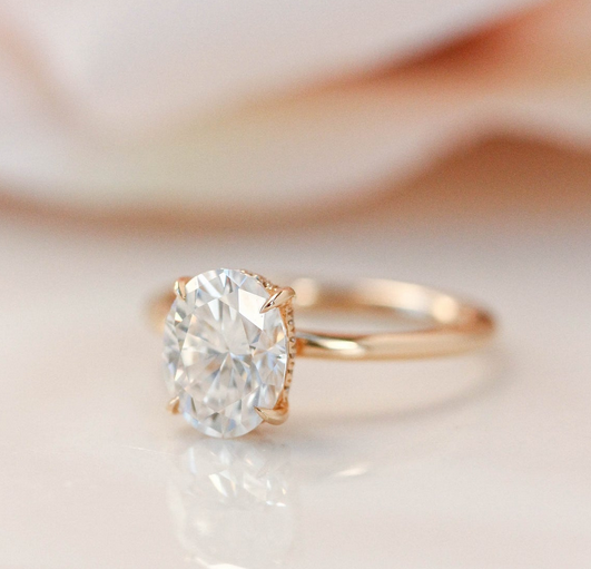 1 CT Oval Cut Diamond Rose Gold Over On 925 Sterling Silver Under Halo Engagement Ring