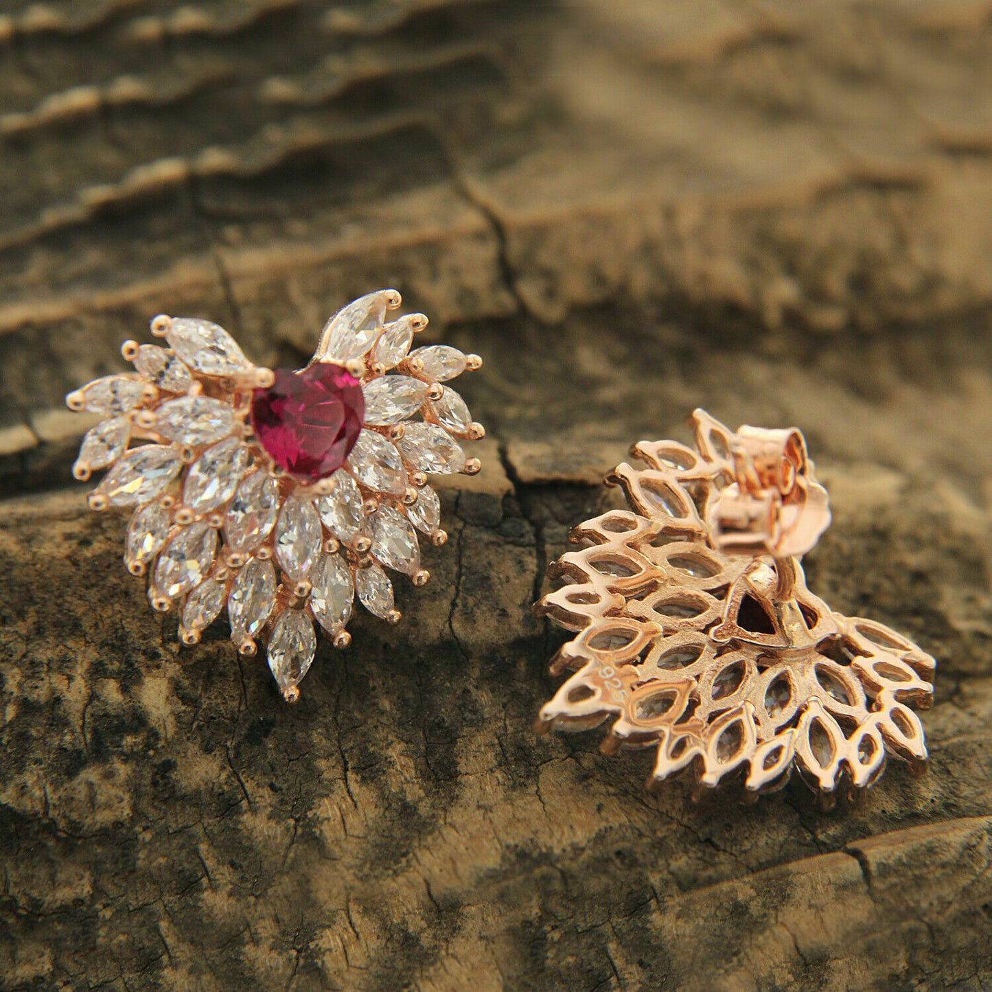 3.50 Ct Heart Cut Red Ruby & Marquise Diamond Gorgeous Stud Earrings In 925 Sterling Silver - atjewels.in