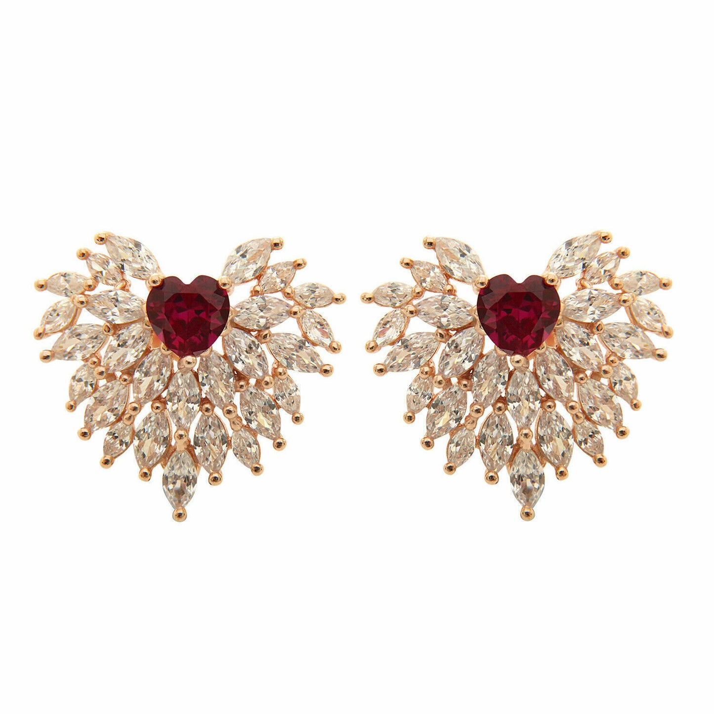 3.50 Ct Heart Cut Red Ruby & Marquise Diamond Gorgeous Stud Earrings In 925 Sterling Silver - atjewels.in