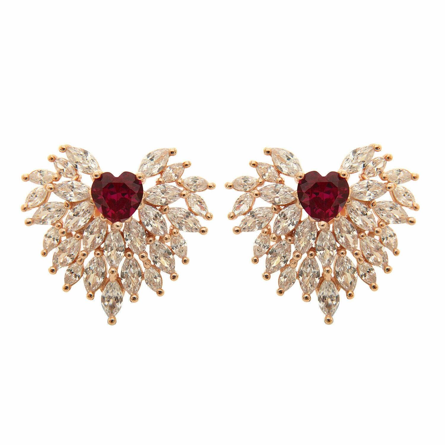 3.50 Ct Heart Cut Red Ruby & Marquise Diamond Gorgeous Stud Earrings In 925 Sterling Silver - atjewels.in