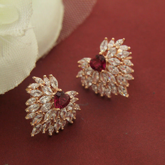 3.50 Ct Heart Cut Red Ruby & Marquise Diamond Gorgeous Stud Earrings In 925 Sterling Silver - atjewels.in