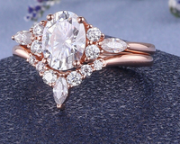 1 CT Oval Cut Rose Gold Over On 925 Sterling Silver Bridal Promise Ring Set