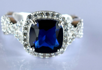 1 CT Cushion Cut Blue Sapphire White Gold Over On 925 Sterling Silver Halo Anniversary Ring