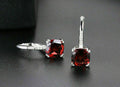 2.10 Ct Cushion Cut Red Garnet White Gold Over On 925 Sterling Silver Dangle Women's Earrings