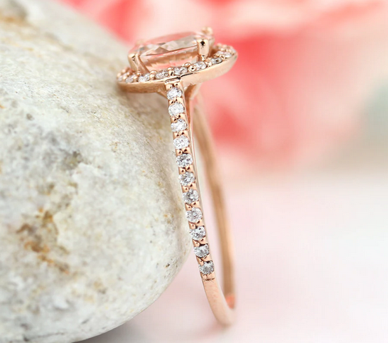 1 CT Round Cut Pink Morganite Rose Gold Over On 925 Sterling Silver Halo Engagement Ring