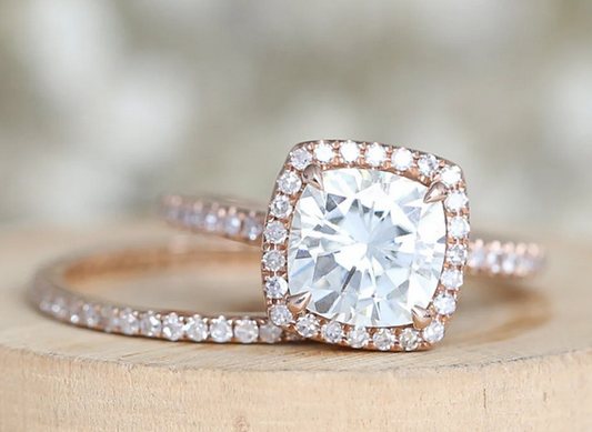 1 CT Cushion Cut Rose Gold Over On 925 Sterling Silver Wedding Ring Set