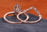 1.7 CT Pear Cut Rose Gold Over On 925 Sterling Silver Bridal Set Halo Ring