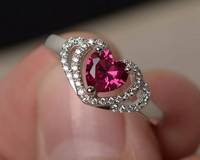 1 CT Heart Cut Red Ruby White Gold Over On 925 Sterling Silver Double Halo Anniversary Ring