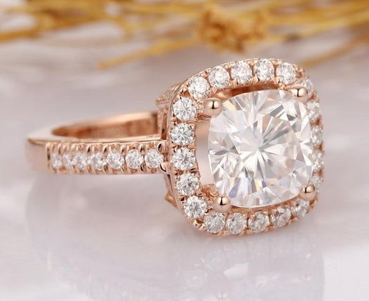 2 CT Cushion Cut Diamond 14k Rose Gold Over Women Halo Anniversary Gift For Her - atjewels.in