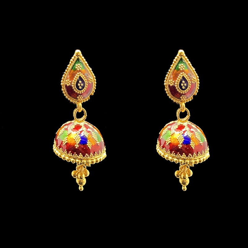 Exuberant Traditional Meenakari 22k Gold Jhumkas
