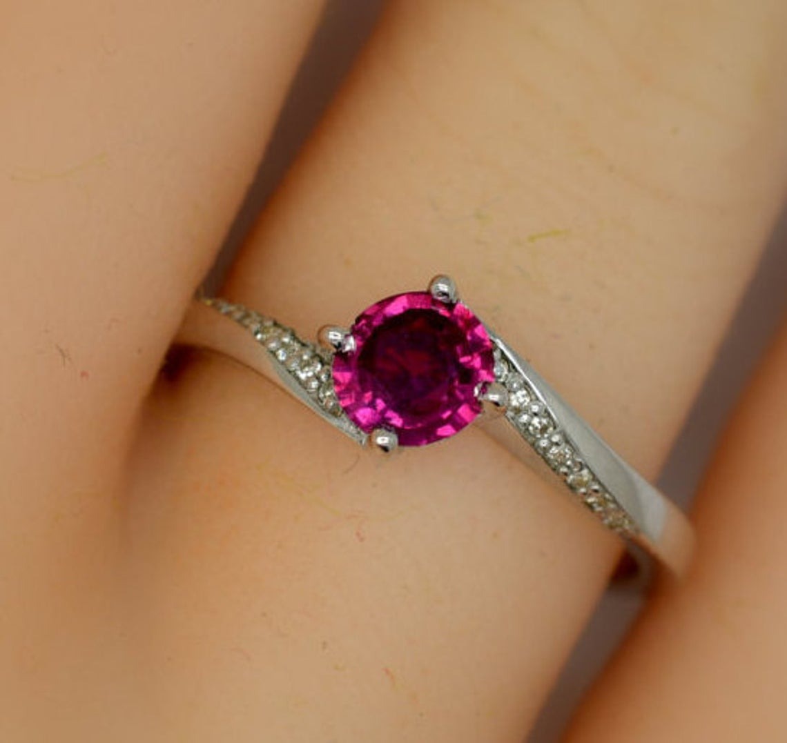1 CT Round Cut Pink Ruby Diamond 925 Sterling Sliver Women Anniversary Bypass Ring