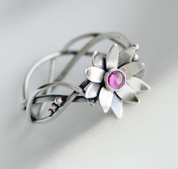 0.20 CT Round Cut Pink Sapphire Diamond Women Anniversary Flower Ring Gift For Her