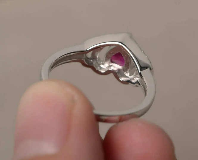 1 CT Heart Cut Red Ruby White Gold Over On 925 Sterling Silver Double Halo Anniversary Ring