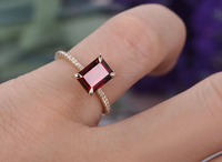 1 CT Emerald Cut Red Garnet Yellow Gold Ove On 925 Sterling Silver Solitaire W/Accents Ring