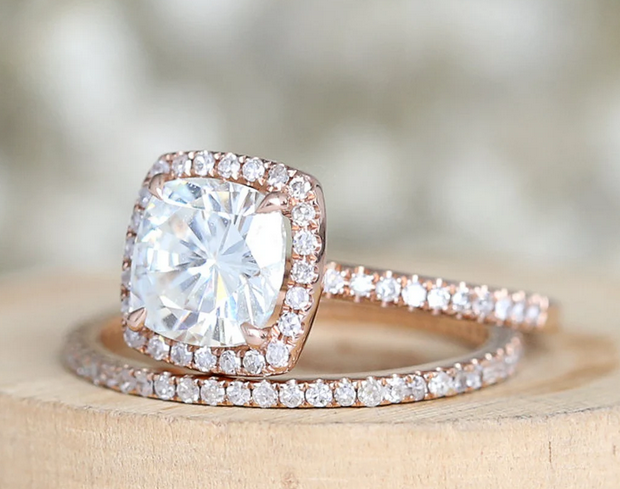 1 CT Cushion Cut Rose Gold Over On 925 Sterling Silver Wedding Ring Set