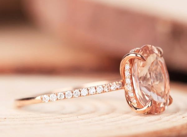 2 CT 925 Sterling Silver Oval Cut Pink Morganite Diamond Women Solitaire Ring